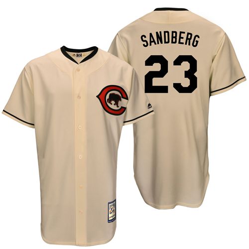 Mitchell And Ness Cubs #23 Ryne Sandberg Cream Throwback Stitched MLB Jersey